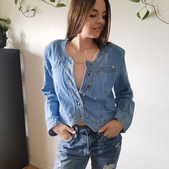 Cropped Denim Western 80s 90s Button Down Lace Up Back By PASHU - Picture 1 of 9